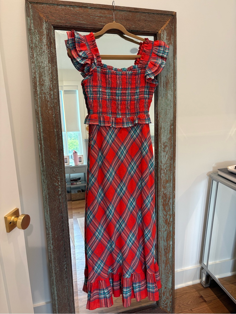 NWOT Hunter Bell Red Plaid Maxi Dress with Ruffle Sleeves - XS